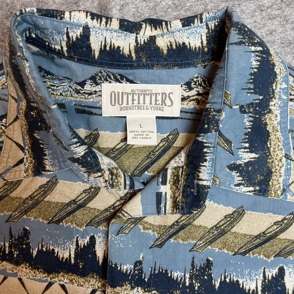 Outfitters Shirt Mens All Over Print Camp Mountain 100% Cotton Button Down Large - Picture 5 of 8